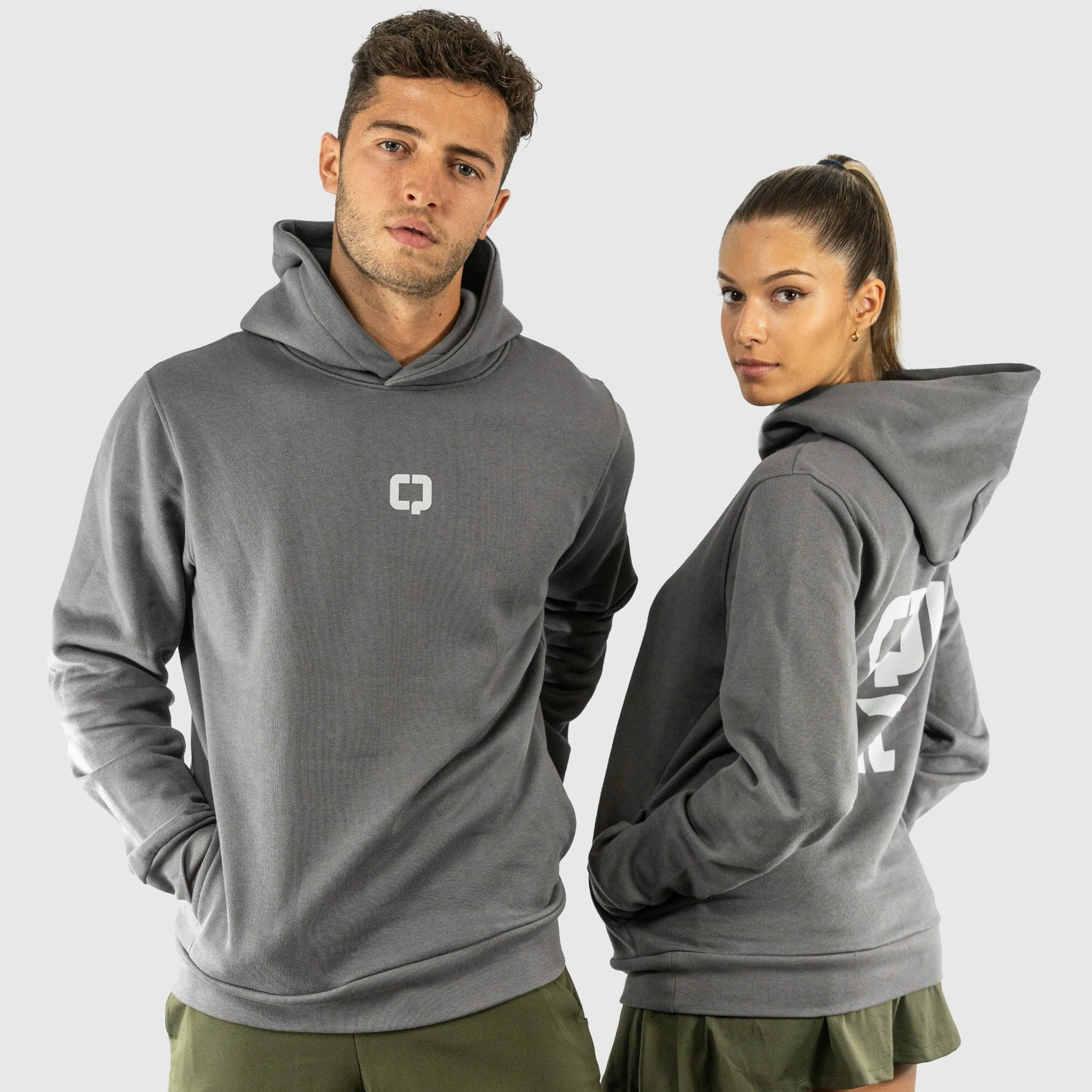 QUAD Stylish Hoodie Grey Men and Women pair