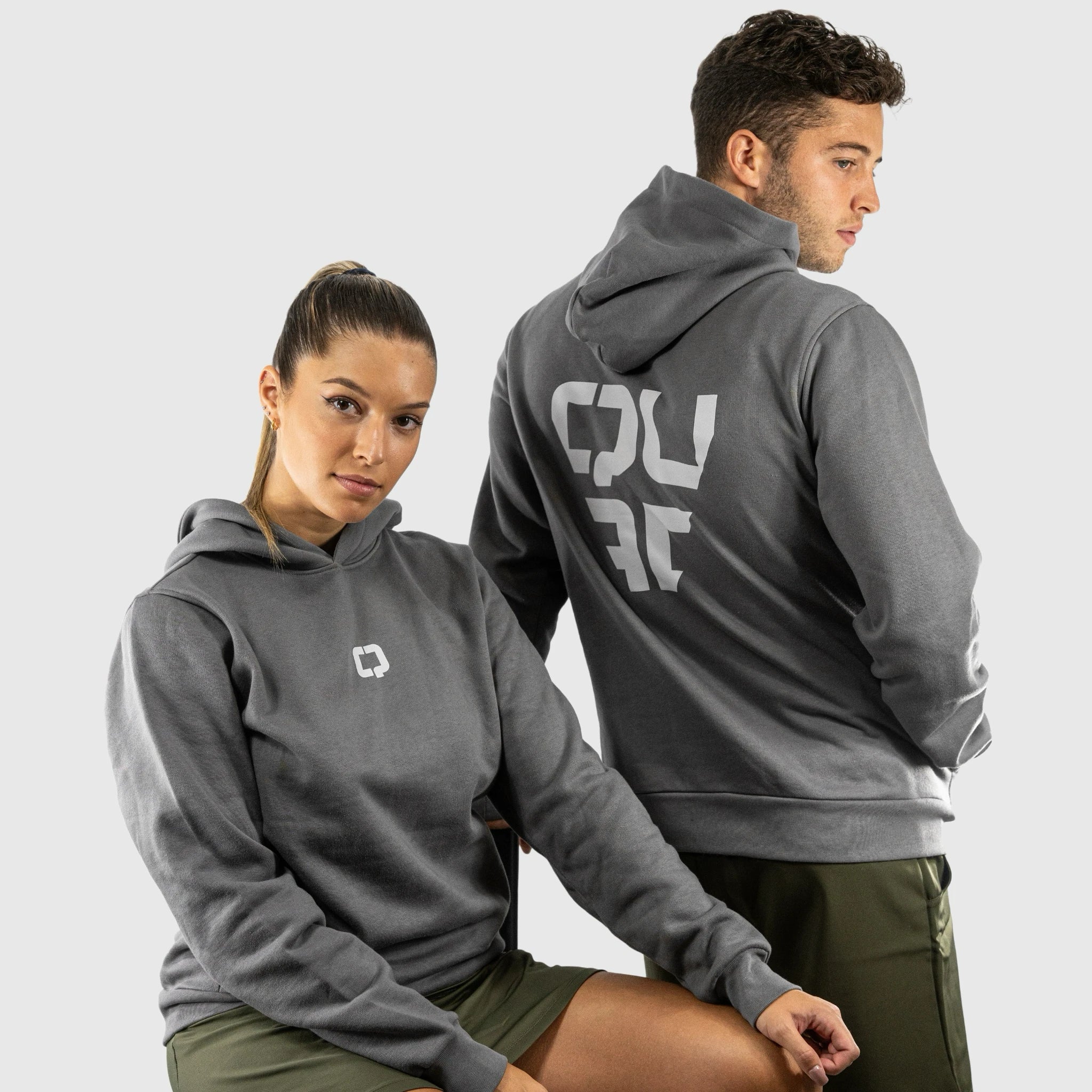 QUAD Stylish Hoodie Grey Men and Women pair