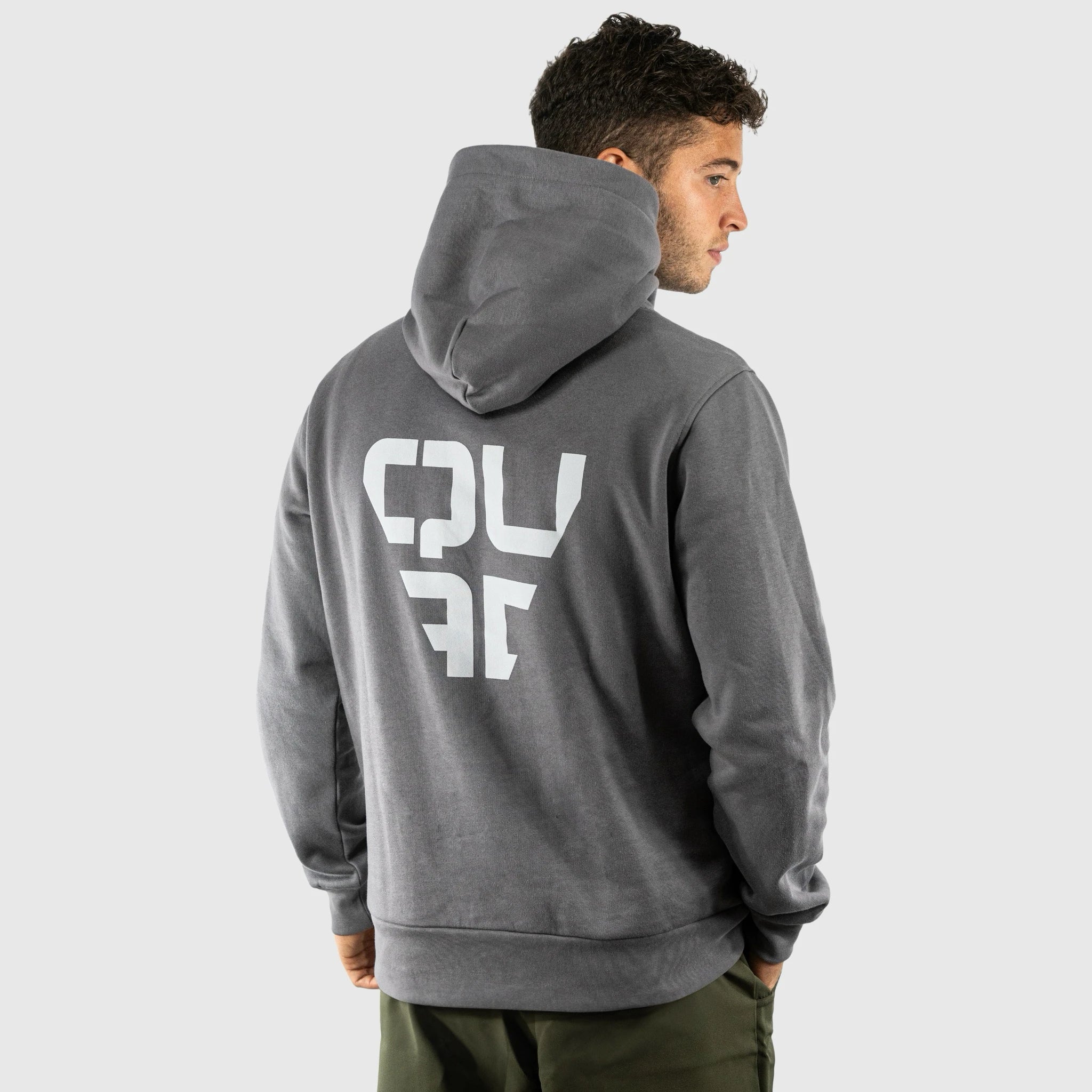 QUAD Stylish Hoodie Grey Men back view