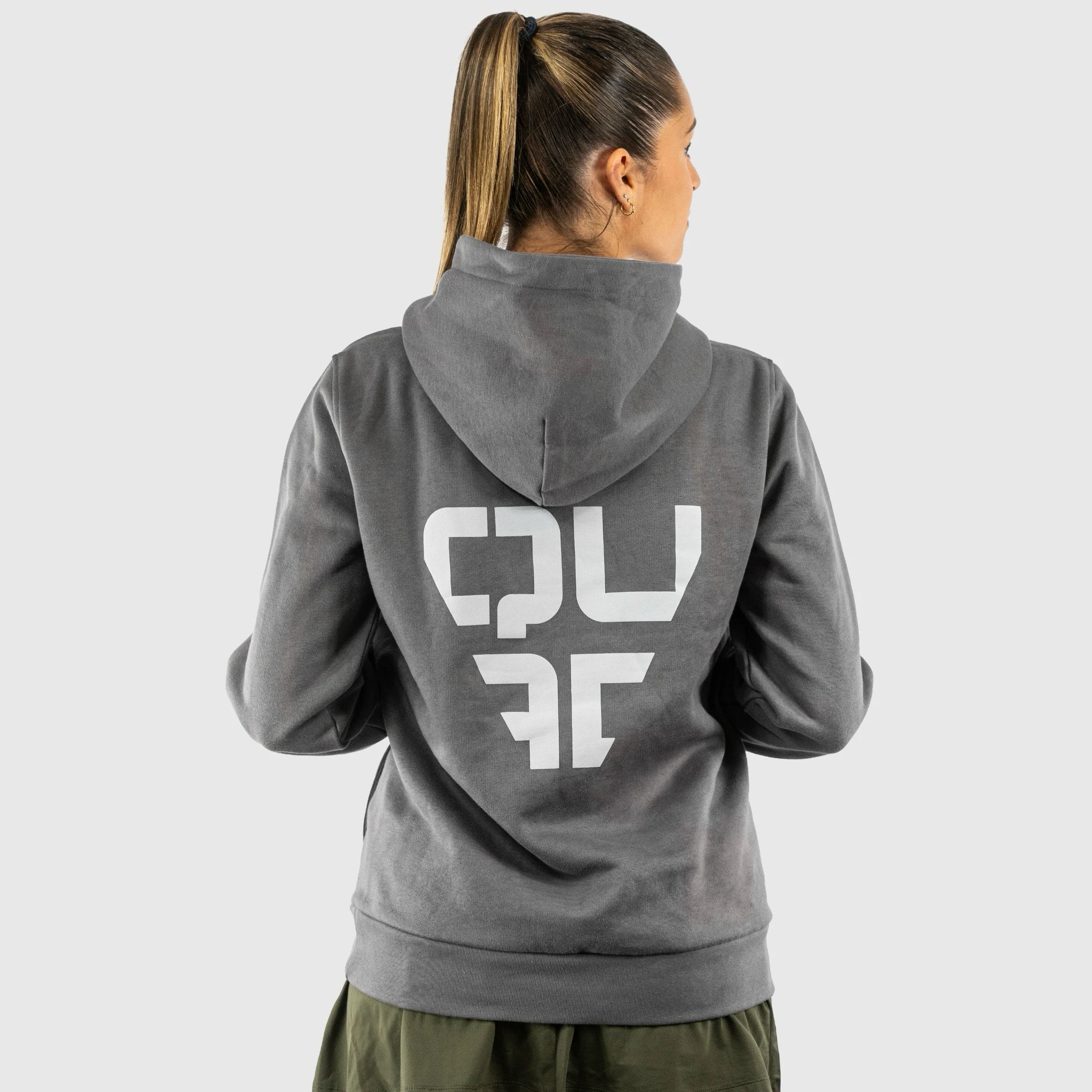 QUAD Stylish Hoodie Grey Women back view